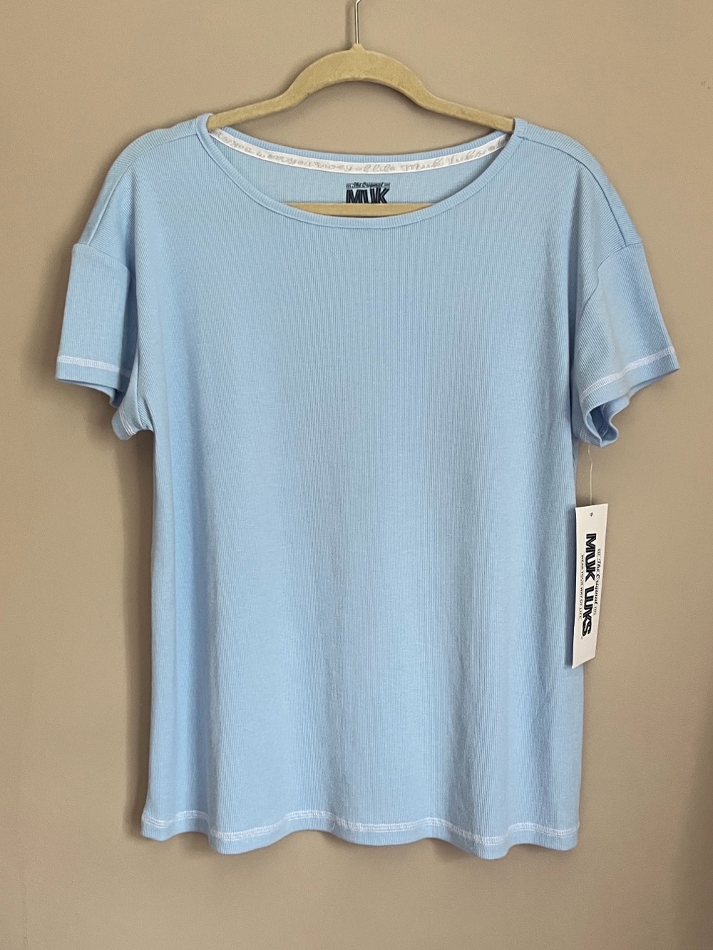 MUK LUKS light blue short-sleeve ribbed loungewear/pajama top size large